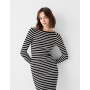 Ribbed knit midi dress with long sleeves