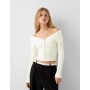 Bardot neck zip-up cardigan