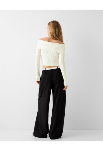 Bardot neck zip-up cardigan