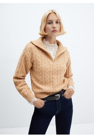 Cable-knit zip-neck sweater