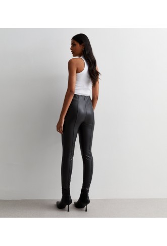 Black Leather-Look High Waist Leggings