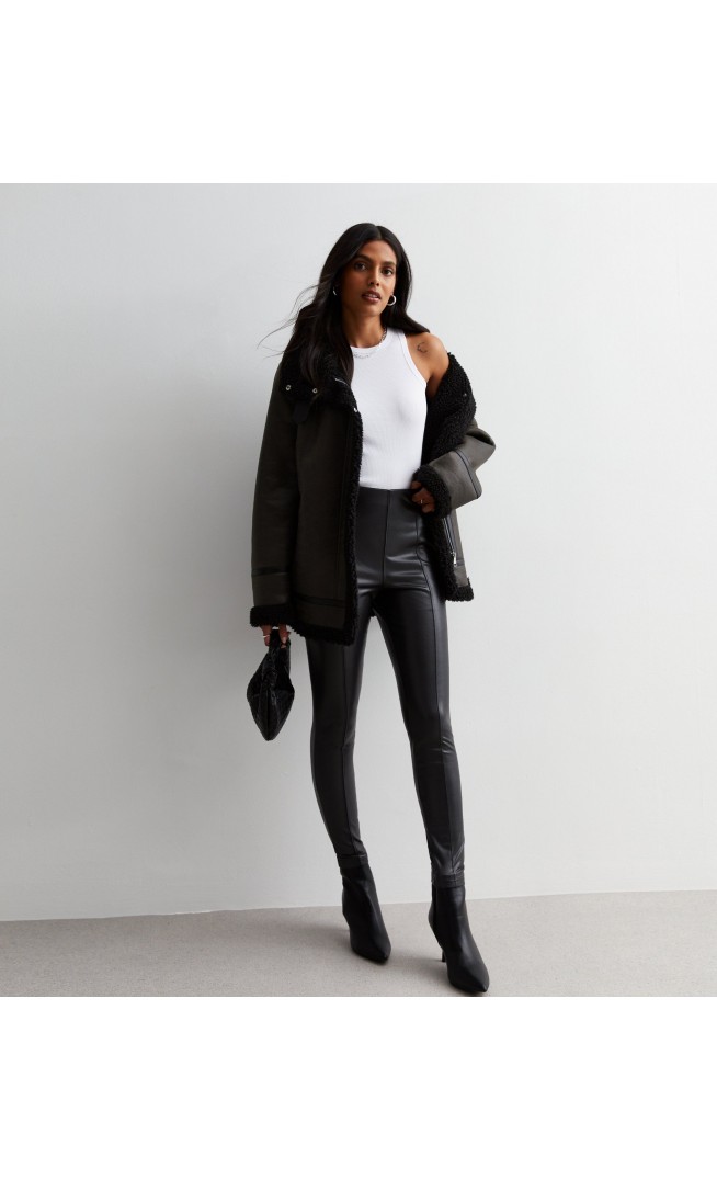 Black Leather-Look High Waist Leggings