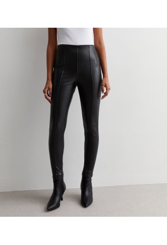 Black Leather-Look High Waist Leggings