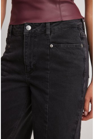 Mid Waist Seam Detail Denim