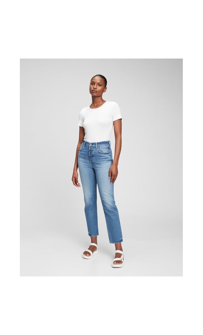 High Rise Cheeky Straight Jeans with Washwell