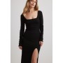 Square Neck Slit Rib Dress