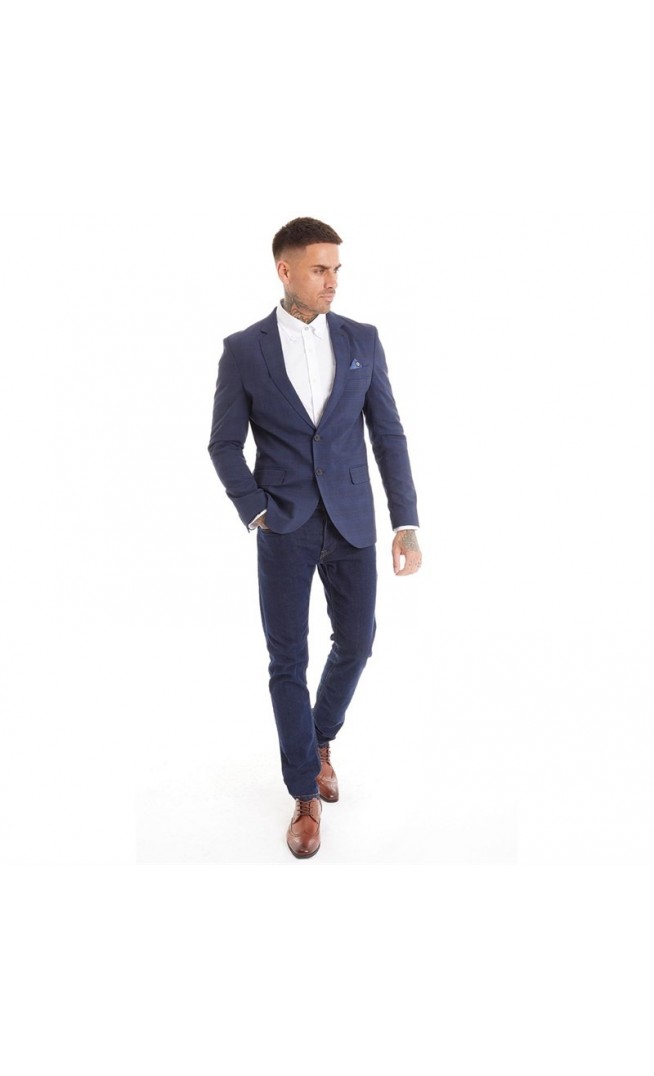 Mens Check Blazer Navy