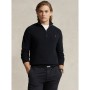 Mens Quarter Zip Waffle Knit Jumper Polo Black