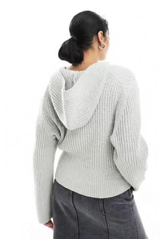 Weekday Ofelia zip through knitted cardigan hoodie in light grey