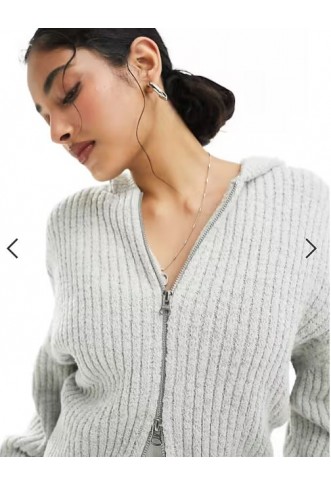 Weekday Ofelia zip through knitted cardigan hoodie in light grey