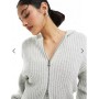 Weekday Ofelia zip through knitted cardigan hoodie in light grey