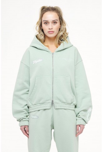 Hills Cropped Zip Hoodie Vintage Washed Milky Green