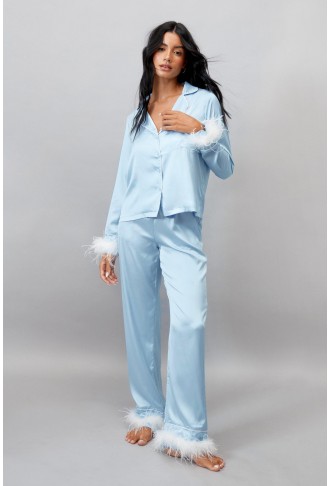 Blue Embroidered Feather PJ...