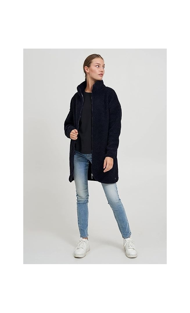 OXMO OXTova Women's Sweat Jacket with Teddy Fur with Stand-Up Collar Loose Fit