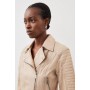 Cream Washed Leather Rib Sleeve Detail Biker Jacket