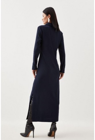 Navy Tailored Crepe Zip Detail Column Dress