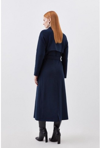 Compact Stretch Double Breasted Button Detail Belted Coat