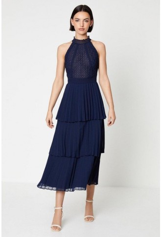 Lace Sleeveless Pleated...