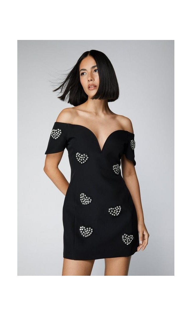 Embellished Diamante Heart Mini Dress