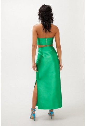 Structured Satin Twill Pencil Maxi Skirt