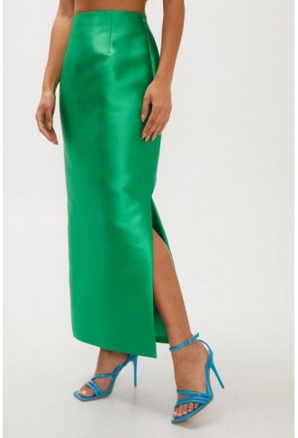 Structured Satin Twill Pencil Maxi Skirt