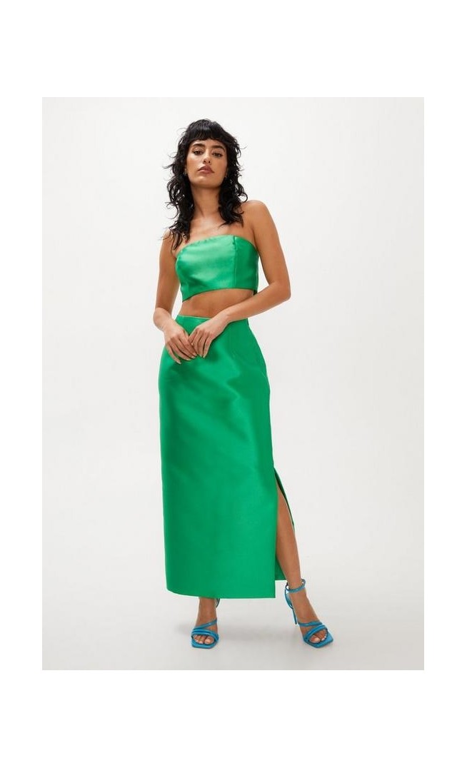 Structured Satin Twill Pencil Maxi Skirt