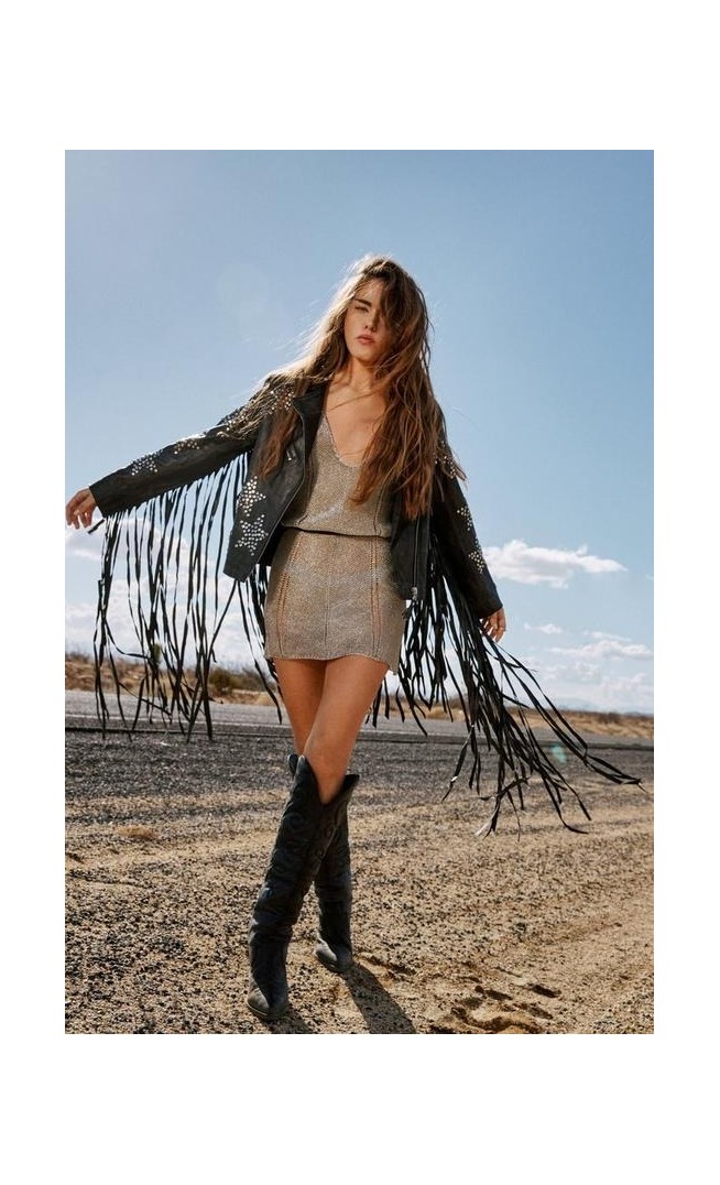 Real Leather Star Studded Fringe Jacket