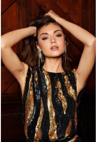 Animal Print Embellished Sequin Mini Dress