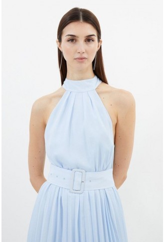 Georgette Belted Pleated Midi Dress