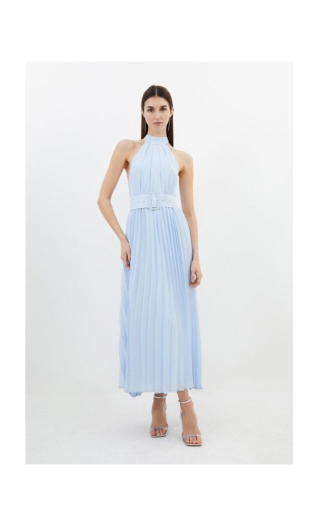 Georgette Belted Pleated Midi Dress