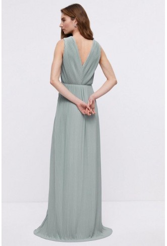 Sunray Pleated Hem Sweep Jersey Bridesmaids Dress