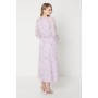 Lilac Floral Chiffon Trim Insert Blouson Sleeve Midaxi Dress