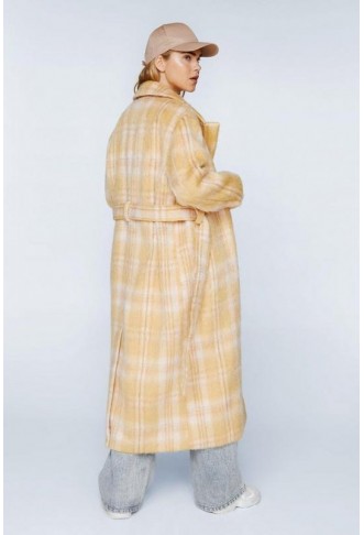 Plaid Wool Blend Robe Coat