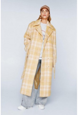 Plaid Wool Blend Robe Coat