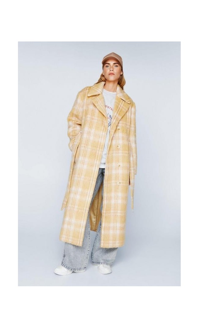 Plaid Wool Blend Robe Coat