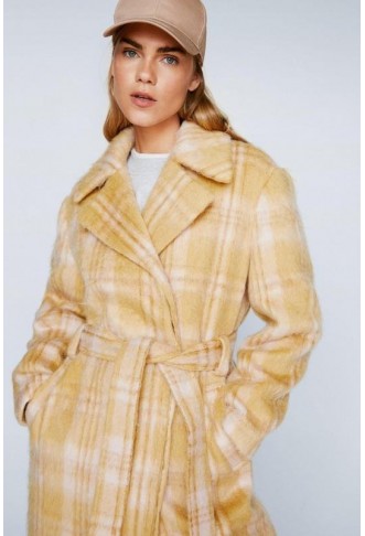 Plaid Wool Blend Robe Coat