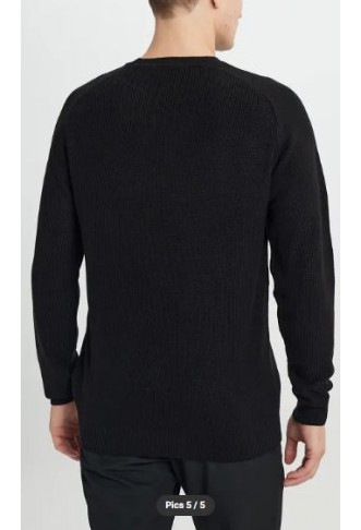 Black Crew Neck Patterned Men's Knitwear Sweater