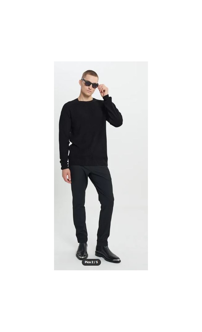 Black Crew Neck Patterned Men's Knitwear Sweater