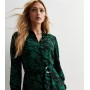 Green Abstract Print Belted Mini Dress