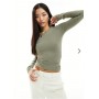 Pull&Bear polyamide second skin long sleeved top in khaki