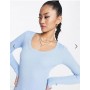 New Look ribbed midi dress with side split in light blue