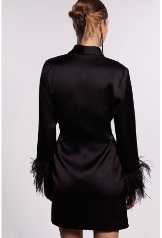 Drape Front Feather Cuff Mini Dress