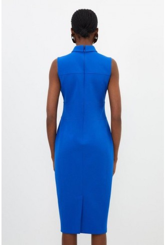 Stretch Crepe Cut Out Detail Collared Tailored Midi Dress