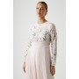 Floral Embroidered Wrap Waist Pleated Bridesmaids Dress