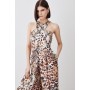 Animal Print Premium Linen Viscose Halter Woven Jumpsuit