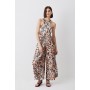 Animal Print Premium Linen Viscose Halter Woven Jumpsuit