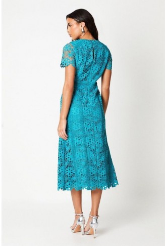 Geo Lace Midi Dress With Angled Trims