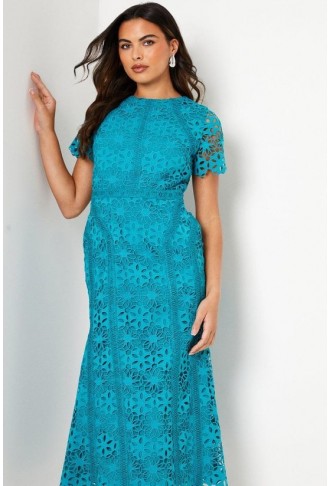 Geo Lace Midi Dress With Angled Trims