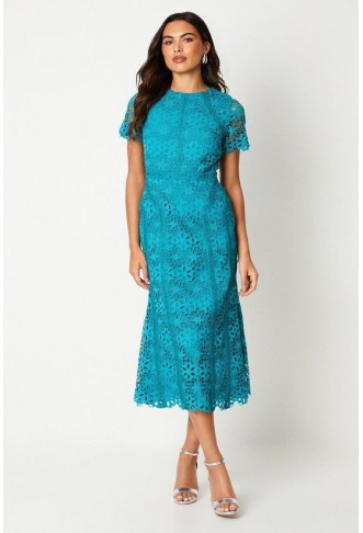 Geo Lace Midi Dress With...