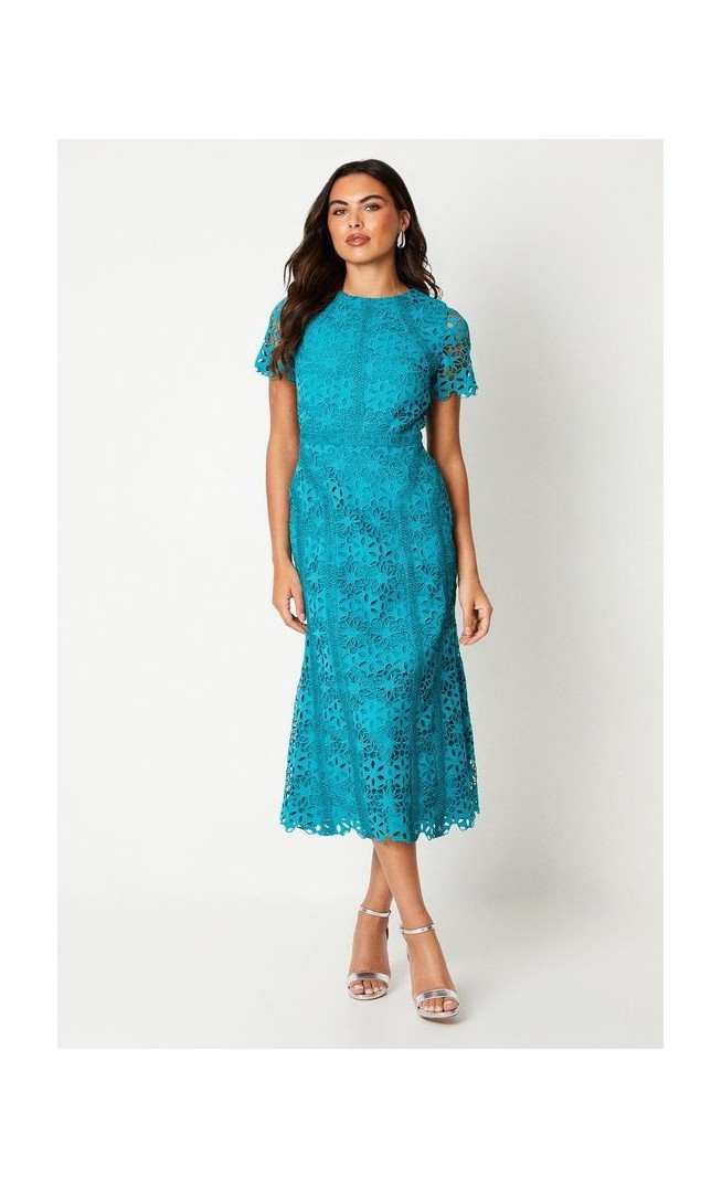 Geo Lace Midi Dress With Angled Trims